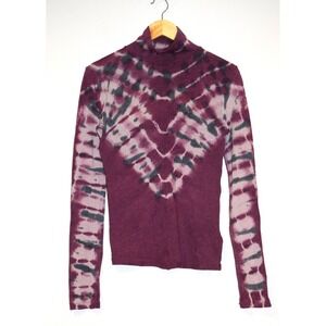 Free People We The‎ Free Plum Tie Dye Chevron Turtleneck Top with Thumbholes S